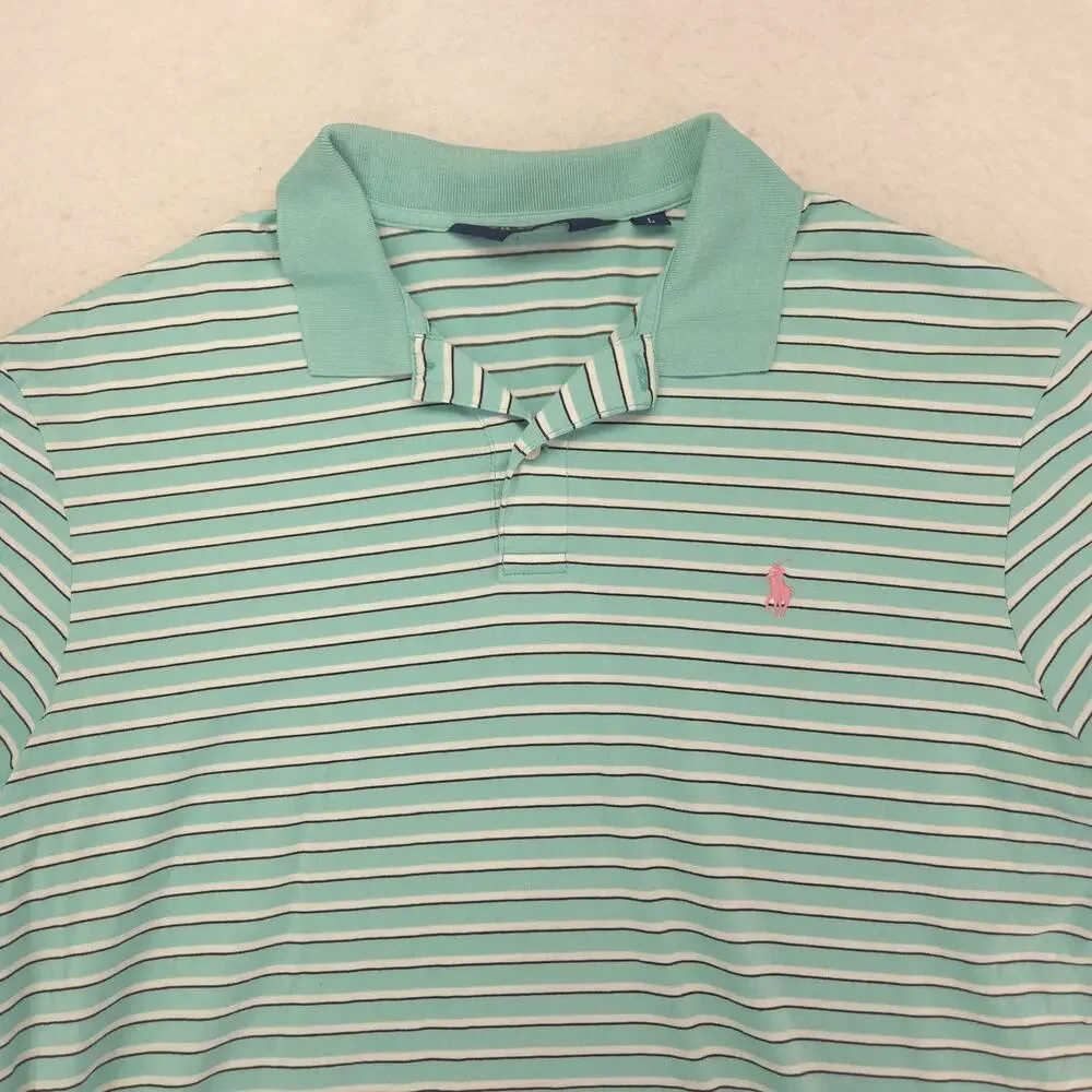 Polo Golf Ralph Lauren Collared Short Sleeve Polo Shirt Mens Size L Green Blue